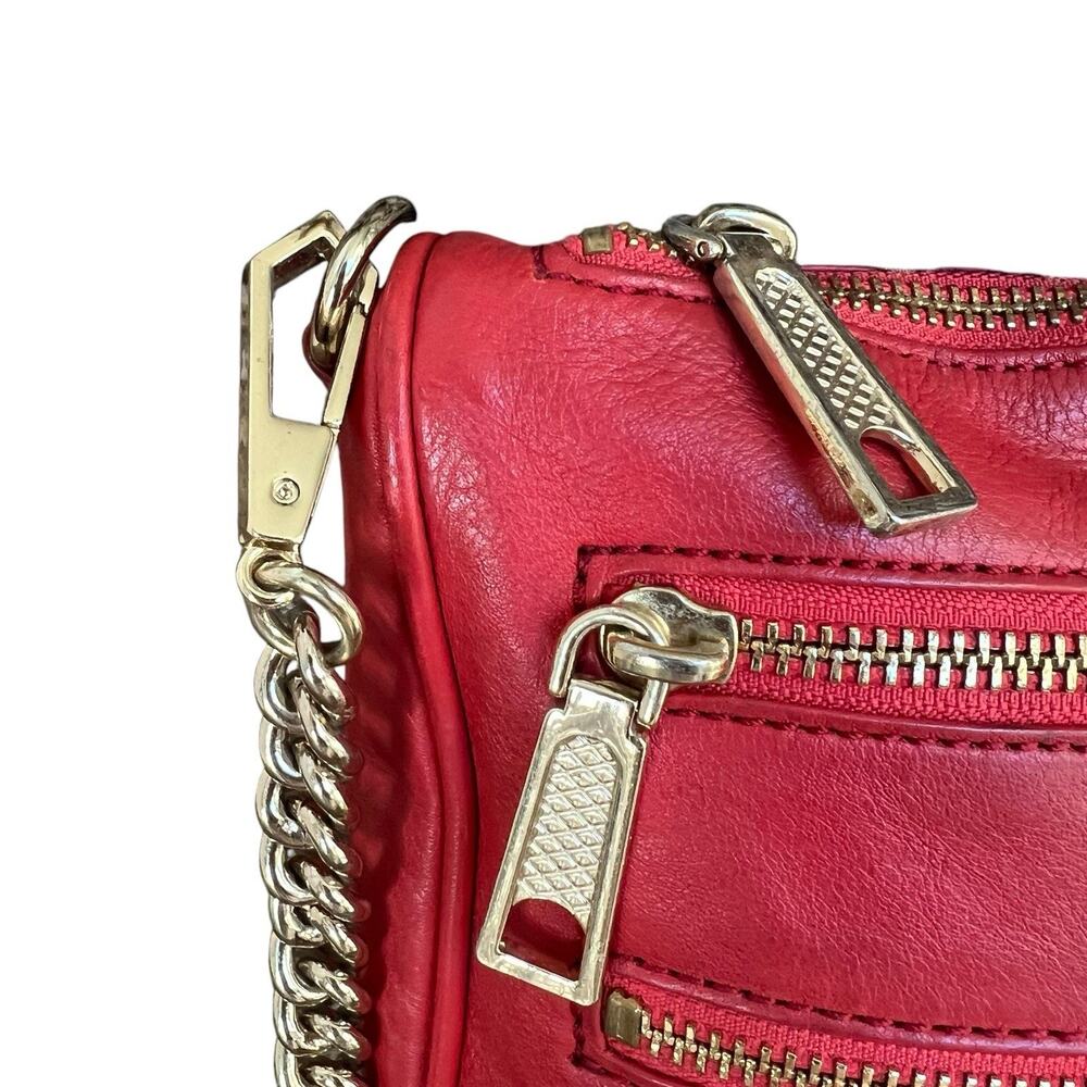 Rebecca Minkoff Orange Red Leather Crossbody Bag 4 Zipper Gold Chain Pockets - Picture 3 of 16